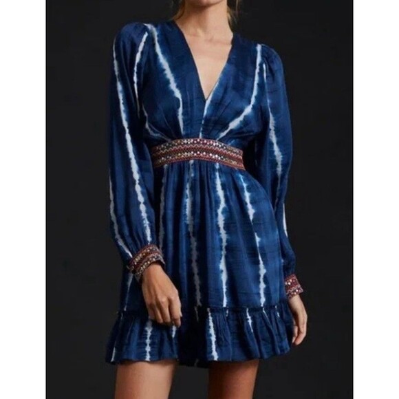 Anthropologie Verb By Pallavi Singhee Beaded Tie-Dye Mini Navy Dress NWT Size S - Picture 1 of 13